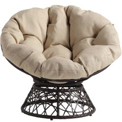 OSP Home Furnishings Wicker Papasan Chair with 360-Degree Swivel, Brown Frame with Cream Cushion