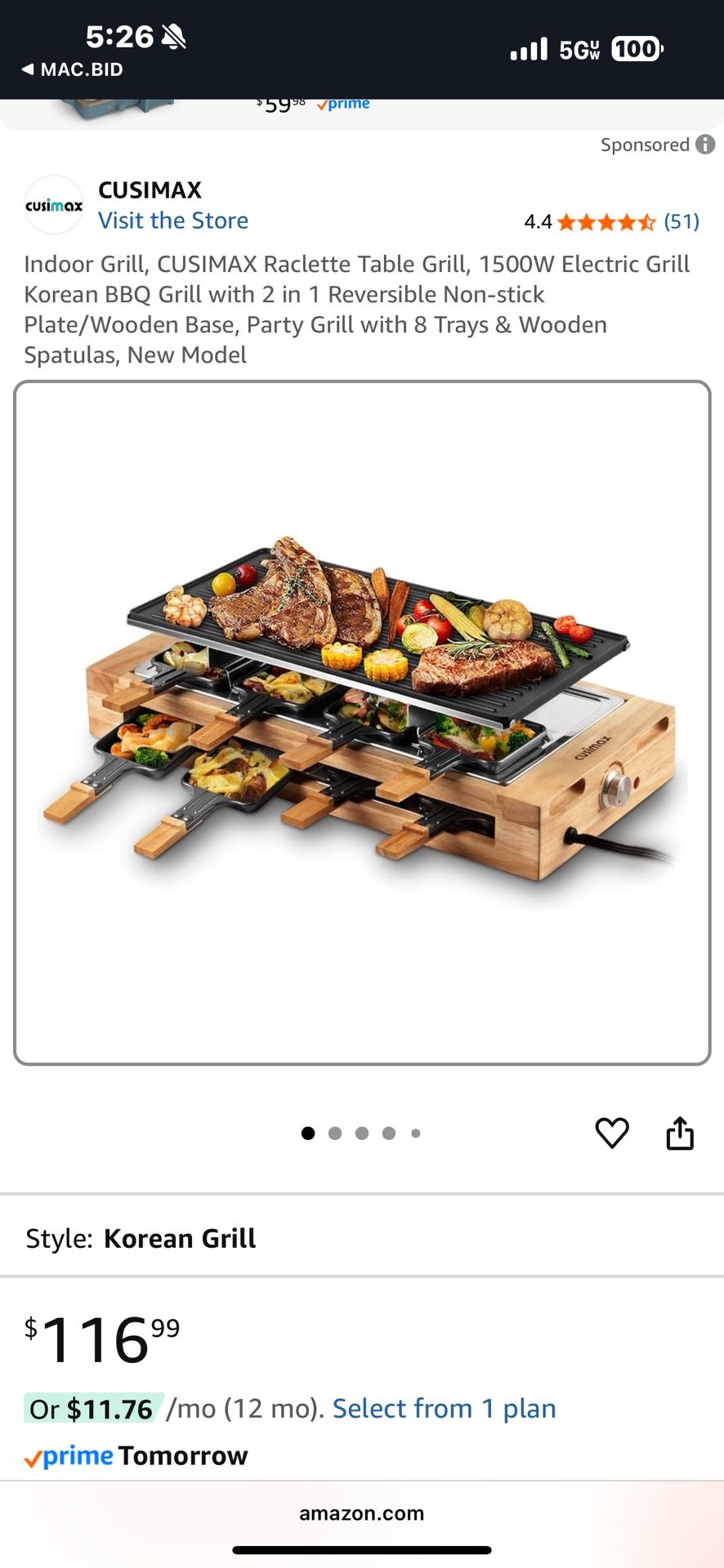 Indoor Grill, CUSIMAX Raclette Table Grill, 1500W Electric Grill Korean BBQ Grill with 2 in 1 Reversible Non-stick Plate/Wooden Base, Party Grill with