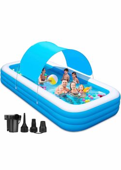 (NEW) Extra Large Inflatable Pool with Canopy Pump