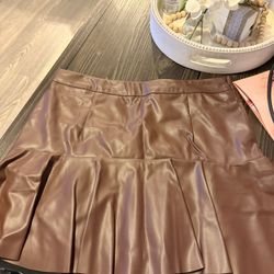 Brown Faux Leather Skirt