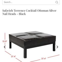 Safavieh Terrence Cocktail Ottoman Silver Nail Heads - Black, living room couch