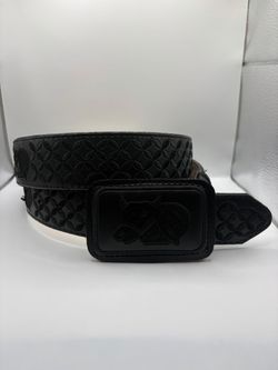 Size 36 Black Embossed Belt with Logo Buckle