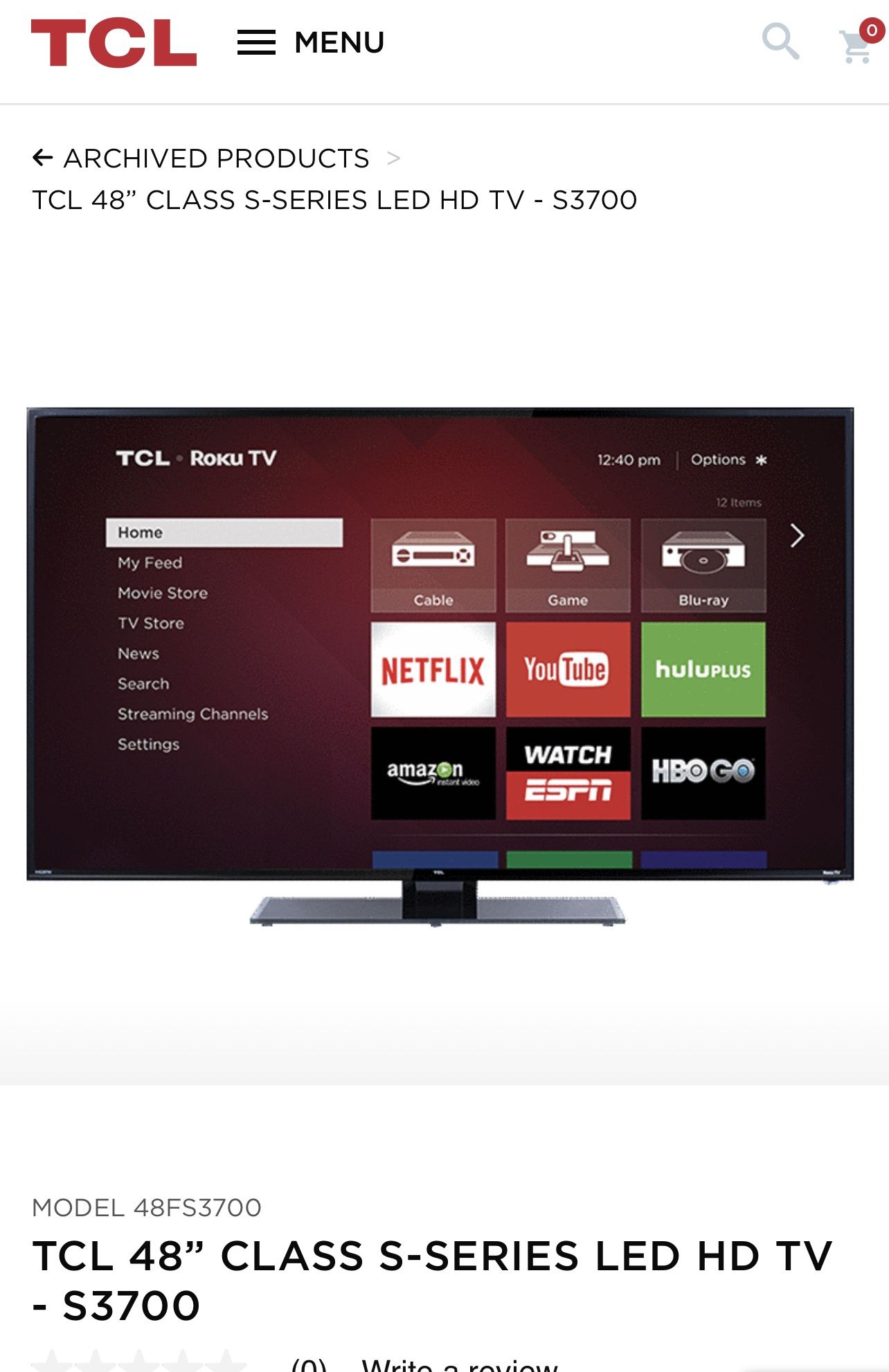 TCL 48" Class 1080p LED Roku Smart HDTV - 48FS3700