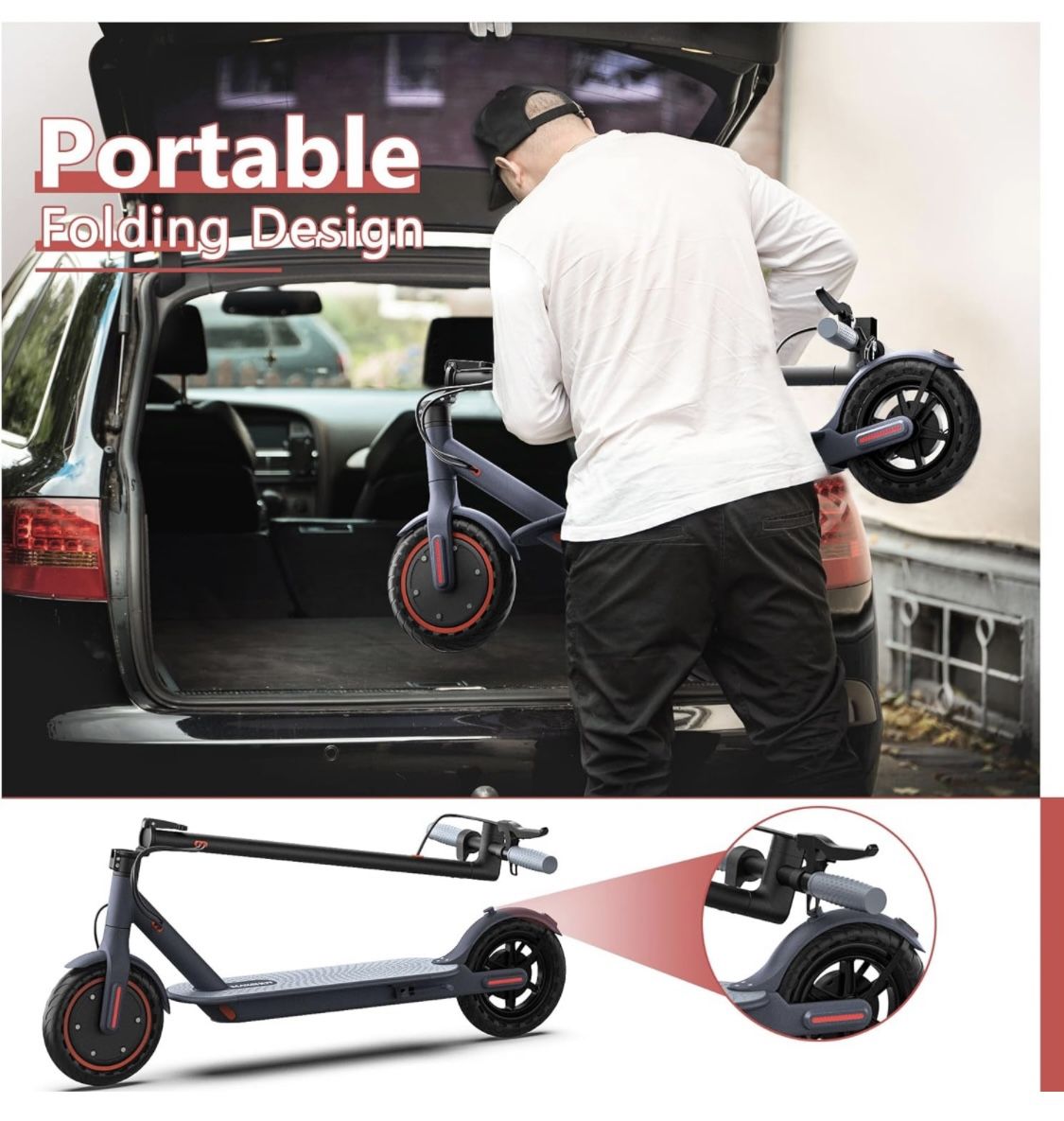 Electric Scooter - 8.5" Solid Tires, Quadruple Shock Absorption, Up to 19 Miles Long-Range, 19 Mph Top Speed, Portable Folding Commuting Scooter for A