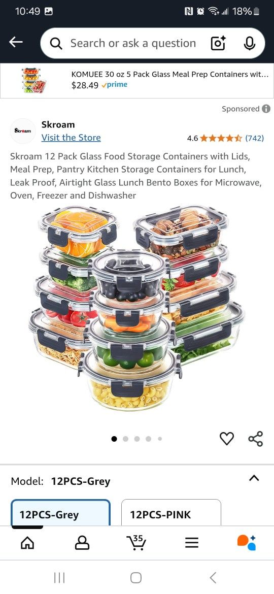 Skroam 12 Pack Glass Food Storage Containers with Lids, Meal Prep, Pantry Kitchen Storage Containers for Lunch, Leak Proof, Airtight Glass Lunch Bento