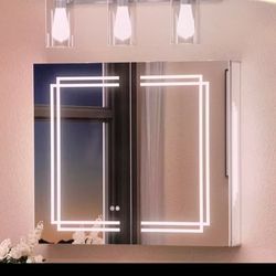 BRAND NEW, Aluminum Surface Mount LED Medicine Cabinet with Mirror and Lighted, Defogger