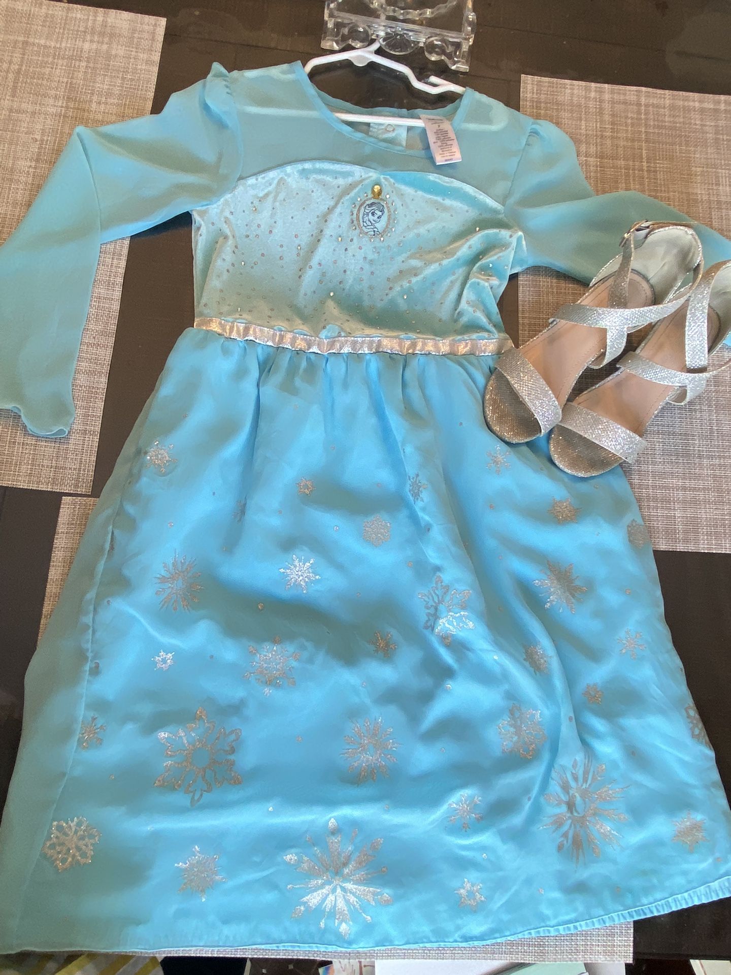 Costume Frozen Elsa Dress, Little Girl Size 7 Includes Shoes Size 12
