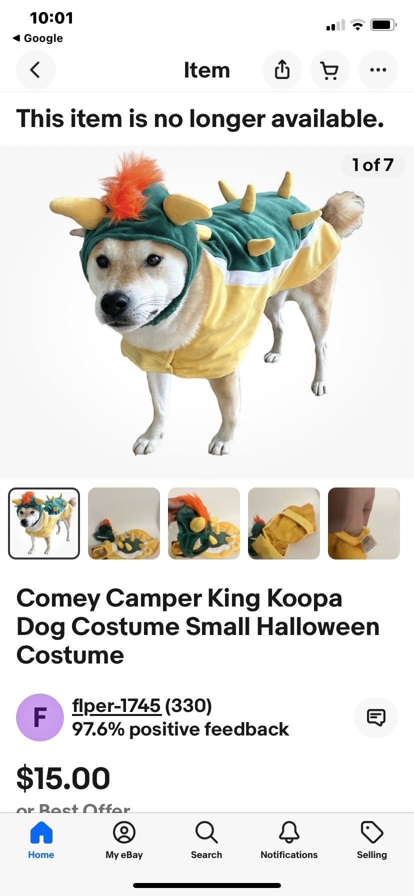 King Koopa Dog Costume , Size Medium, New