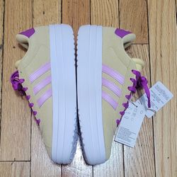 Adidas VL Court Bold J Platform Skateboarding Shoes Women's US 4.5 Tan/Purple