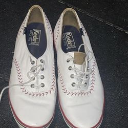 KEDS Women's Champion Pennant Leather Sneaker Baseball Theme Shoes Size 10.5
