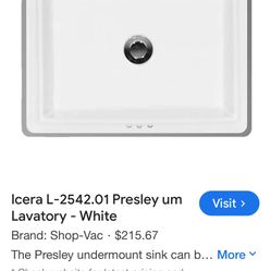 Icera under mount.  sink white  20 3/4 x 13. NEW