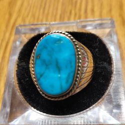 Natural Sterling Silver Turquoise Men's Ring (Signed)