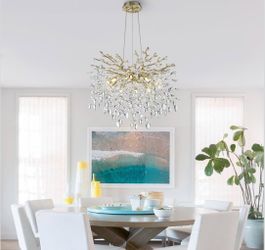 New 23.5in Adjustable Gold Crystal Chandelier Tree Branch Raindrop K9 8-Light G9 Pendant Luxury