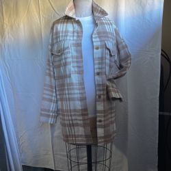 Banana Republic Flannel Shirt Jacket Sachet Plaid Cream Brown XS