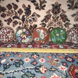 5 Small Vintage Chinese Cloisonné Dishes 