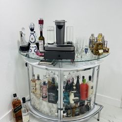 Modern Glass Corner Bar Cabinet — Excellent Condition
