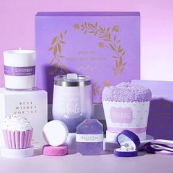 Gifts for Women, Mom, Wife, Girlfriend, Sister, Her - Happy Birthday, Christmas, Valentine's Day, Mothers Day Gifts - Lavender Spa Gift Basket Set