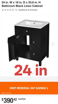 24 in. W x 18 in. D x 33.8 in. H Bathroom Black Linen Cabinet