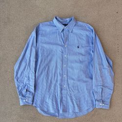 Ralph Lauren Mens XL 17.5 Blue Gingham Classic Fit Button Down Shirt