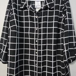 Black And White Collard Blouse Size 2X