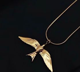 Gold Bird Pendant Necklace with chain - Swallow Bird