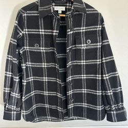 Womens Black And White Plaid Button Up Shirt Jacket Shacket