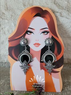 Sterling Silver 925 long Earrings with Onyx stone and Marquesite