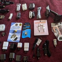 Chargers, adapters cords and headphones for iPhones an android