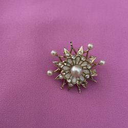 Vtg Coro Signed Snowflake Flower Star Burst Faux Pearl Rhinestone Brooch Pin