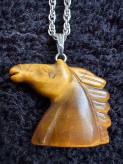 Vintage Tiger’s Eye Horse Pendant on Sterling Silver Necklace