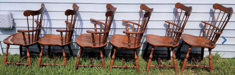 SET of (6) Vintage S BENT BROTHERS BROS COLONIAL WINDSOR CHAIRS 2 Arm 4 Side