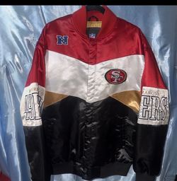 NFL San Francisco 49ers Black White Gold Satin Bomber Starter Jacket Size Large