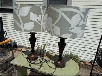 Pair of Lamps with Leaf Shades