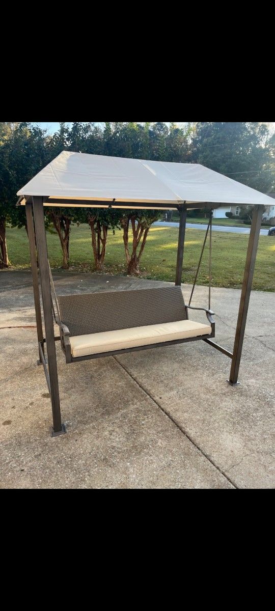 GRAND PATIO Outdoor Porch Swing 3-Seat with Canopy and Removable Cushion for Garden, Backyard, Poolside
