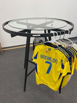 Round Retail Clothing Display Rack with Glass Top – Black Metal Store Fixture