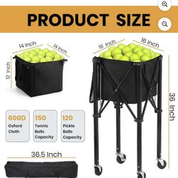 Tennis Ball Hopper Pickleball Removable Waterproof Basket with Carry Bag, Wheel Locks for Tennis Coaches Players Schools Clubs, Tennis Court Equipment