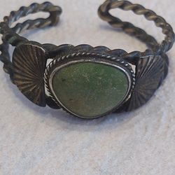 Navajo Sterling Silver And Green Turquoise Cuff Bracelet 