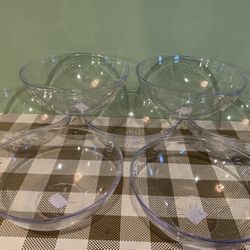 7 Pc. Set Of 8 Inch Round Plastic Clear Bowls W/raised Detail Around The Bowl, Great For Chips, Dips, Other Food