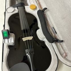 4/4 Black Violin with New Bow, Digital Tuner, Shoulder Rest, Extra Strings $150 Firm