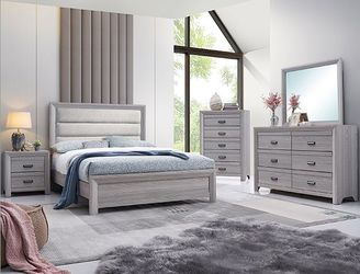 SALE!! NEW Grey WOOD UPHOLSTERED Bedroom Set KING QUEEN FULL TWIN $10 DOWN