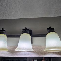 3-Light Rustic Iron Vanity Light with Antique Ivory Glass Shades