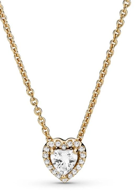 NEW PANDORA ELEVATED GOLD PLATED HEART NECKLACE.