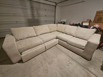 Cream White Beige Living Spaces Sectional Convertible Sofa