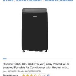 Hisense 10000-BTU DOE (115-Volt) Gray Vented Wi-Fi enabled Portable Air Conditioner with Heater with 