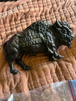 Old amherst stoves cast iron buffalo coin bank