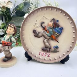 H2 Goebel Hummel 1973 Annual Plate + Goebel Figurine – West Germany – 7.5” Plate / 5” Figure
