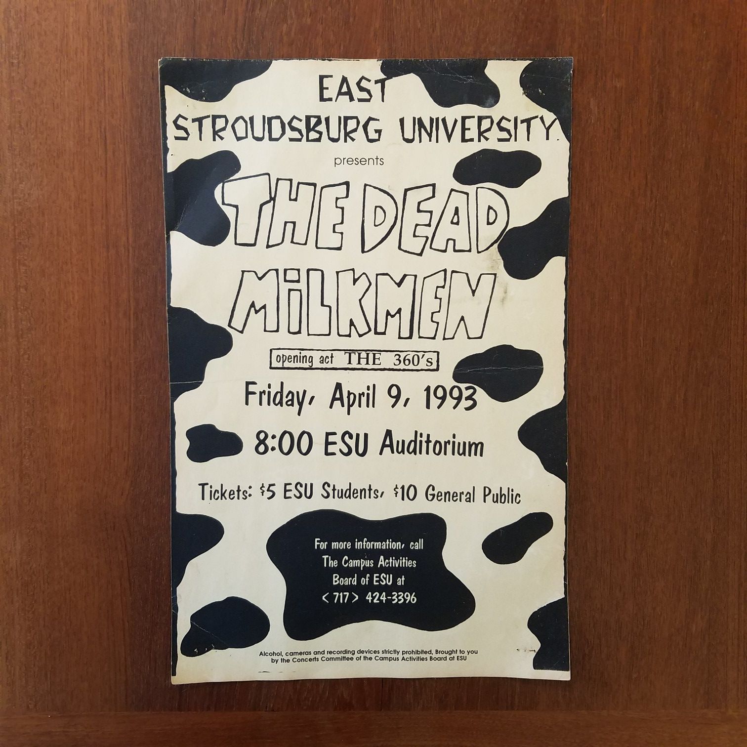 Dead Milkmen 1993 Tour Poster East Stroudsburg University Punk