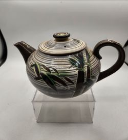 Vintage Craftsman China made in Japan Vintage ceramic Teapot w/ Bamboo Hand Crafted Art glazed