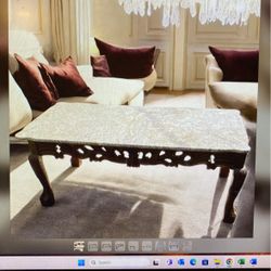 Carved Chinese Rosewood Coffee Table With Marble Top