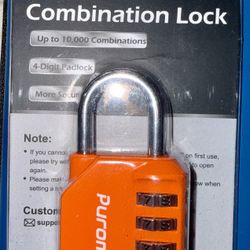 Puroma 4-digit resettable combination lock.